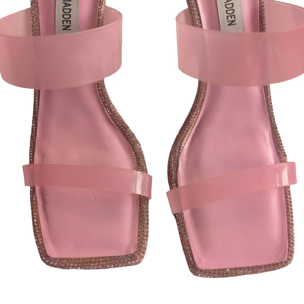 STEVE MADDEN Pending Pink Embellished Translucent Strap Stiletto Sandal Size 8